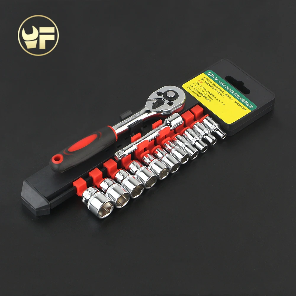 

YOFE 13 pieces 1/4" 4-14mm Socket Wrench head metric socket set kit bolt hexagon allen head torque wrench with Rubber handle