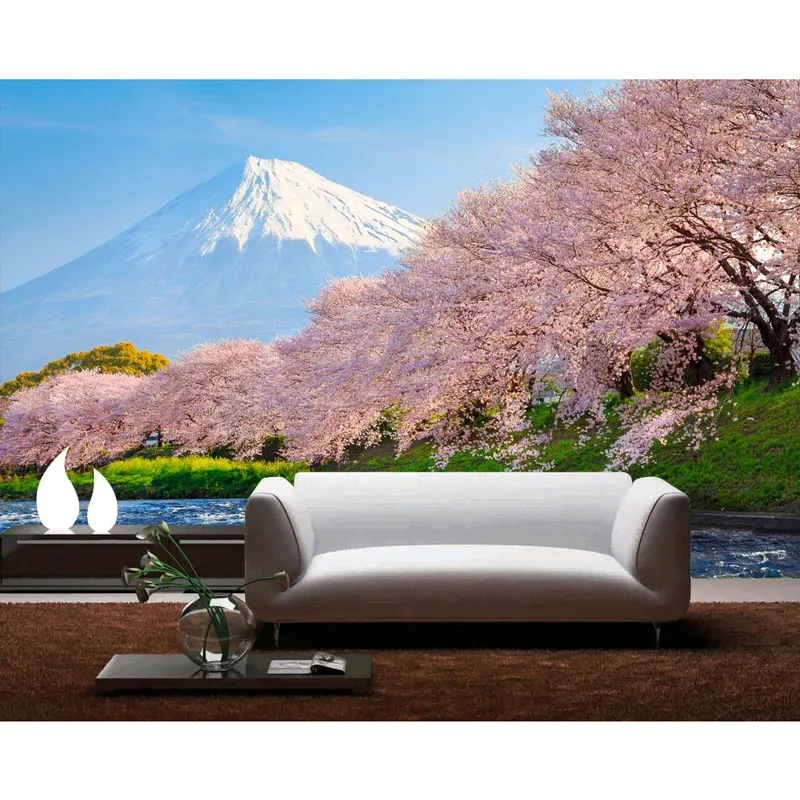 

Mount Fuji Pink Sakura Tree Nature Photo Wall Paper Mural Living Room Bedroom Wall Papers 3D Self Adhesive Vinyl/Silk Wallpaper