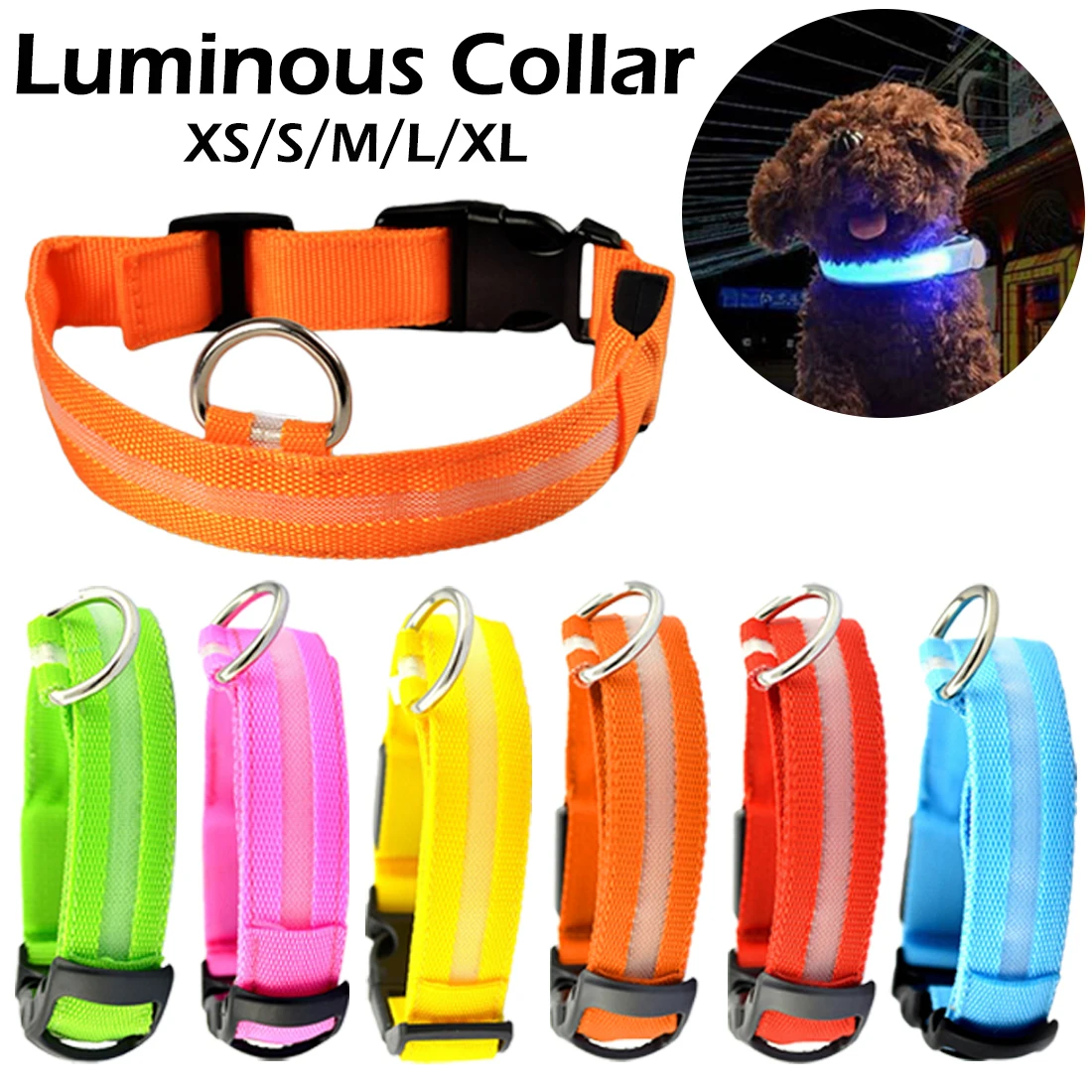 Nylon LED Pet Dog Collar Light Night Safety Glowing Cat Pet Accessories For Small Dogs Pet