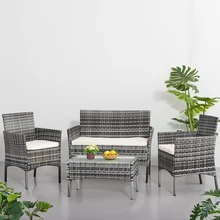 Panana Rattan Sofa Chair Table Set of 4 Hot Sale Wicker Garden Furniture Coffee Table Rattan Sofa Chair Spain Warehouse stock creative wicker chair ourdoor rattan desk table chairs balcony outdoor furniture combination leisure chairs coffee table set