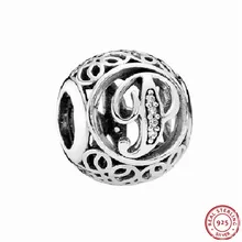 Бусины алфавита P в винтажном стиле, прозрачный CZ для женщин, ювелирные изделия, сделай сам, подходят Пандоре, подвески серебро 925,, LE015-P