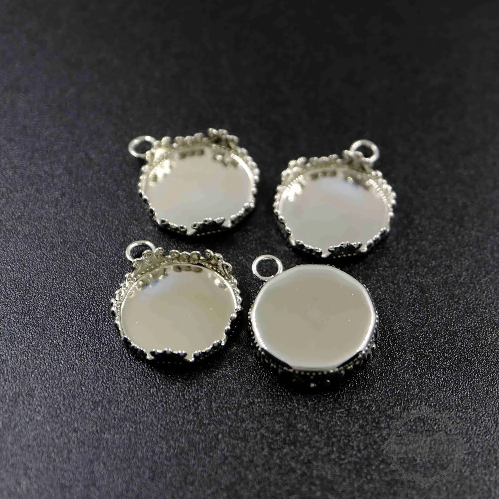 

15mm crown bezel tray rhodium color brass round pendant charm DIY supplies 1411201
