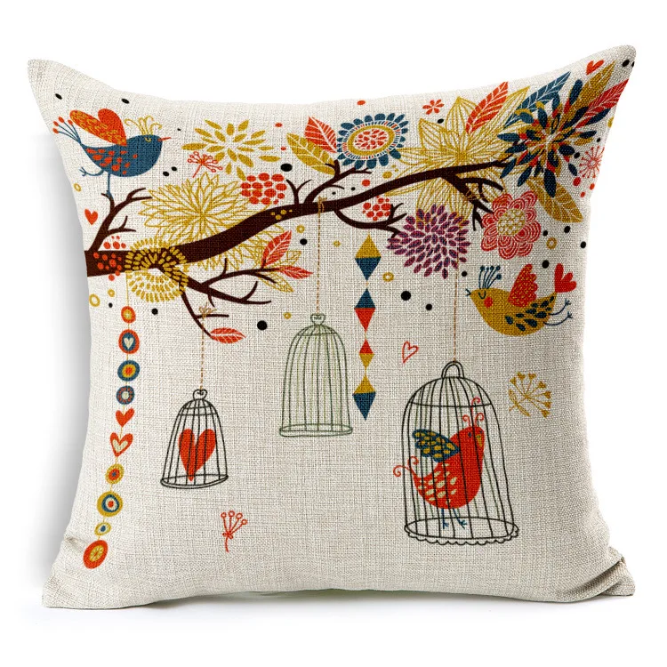 New Hot Shiny Nordic Simple Cute Bird Birdcage Cushion Linen Cotton Home Decor Sofa Throw Pillow Girls Room Almofada real betis