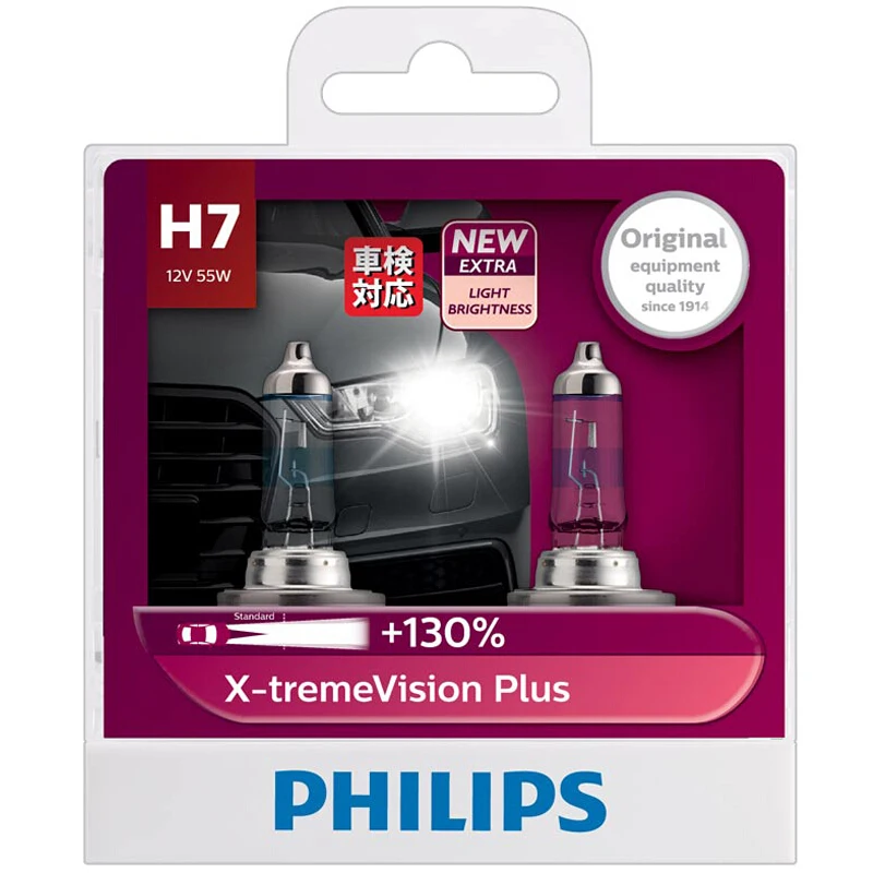 

2X Philips H1 H4 H7 9003 HB2 12V X-treme Vision Plus Xenon White Light Halogen Headlight 130% Brighter Car Genuine Bulbs XVP