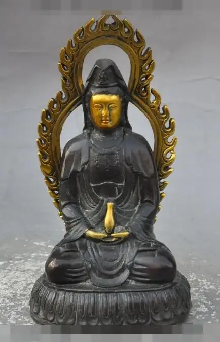 

song voge gem S6559 6" old chinese buddhism joss Bronze gilt kwanyin Vase guanyin bodhisattva statue