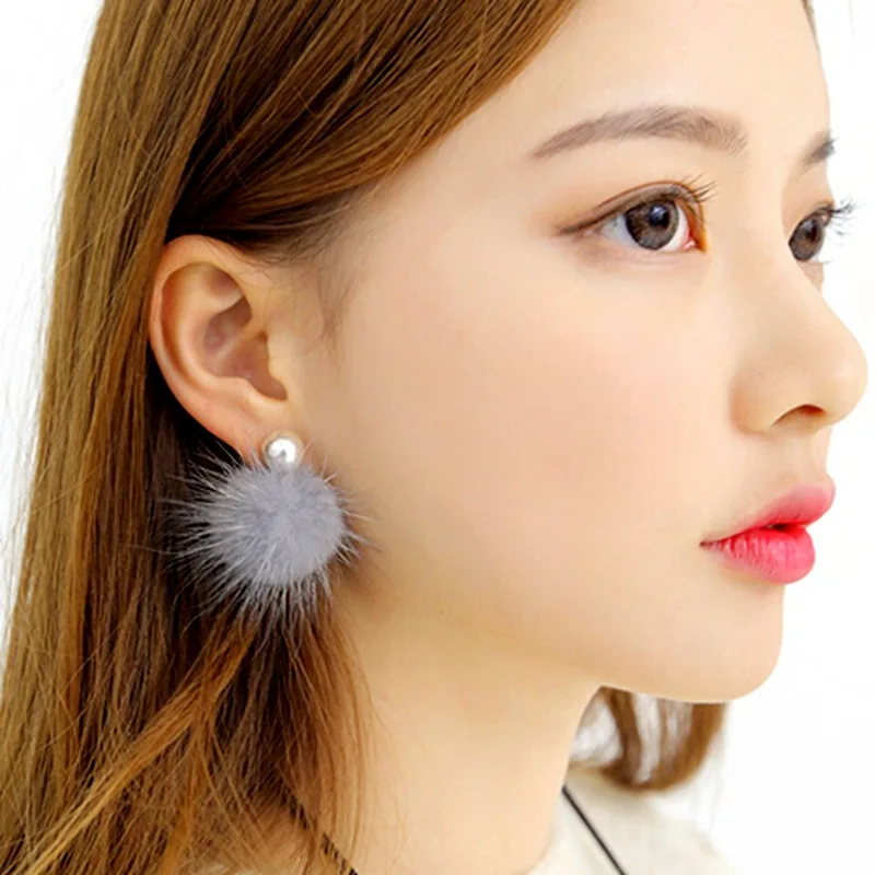 2017 настоящие норковые серьги из меха норки серебряные серьги-гвоздики модные