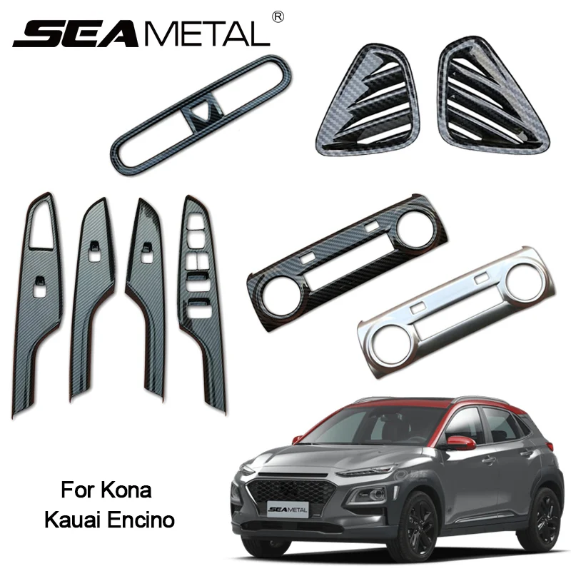 

For Hyundai Kona Kauai Encino 2017 2018 2019 ABS Chrome Carbon Fiber Car-styling Covers Auto Chromium Automobile Car Accessories