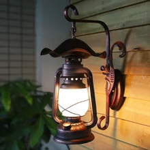 Retro Creative Hand Crafted Iron Glass Lantern Led E27 Wall Lamp for Living Room Bar Entrance Balcony H 46cm 1793