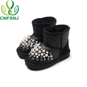 

CNFSNJ 2019 New Winter Children Sequined Girls Plush Snow Boots Boys Casual Cotton Padded Shoes Warm Sneakers Rabbit Hair Ball