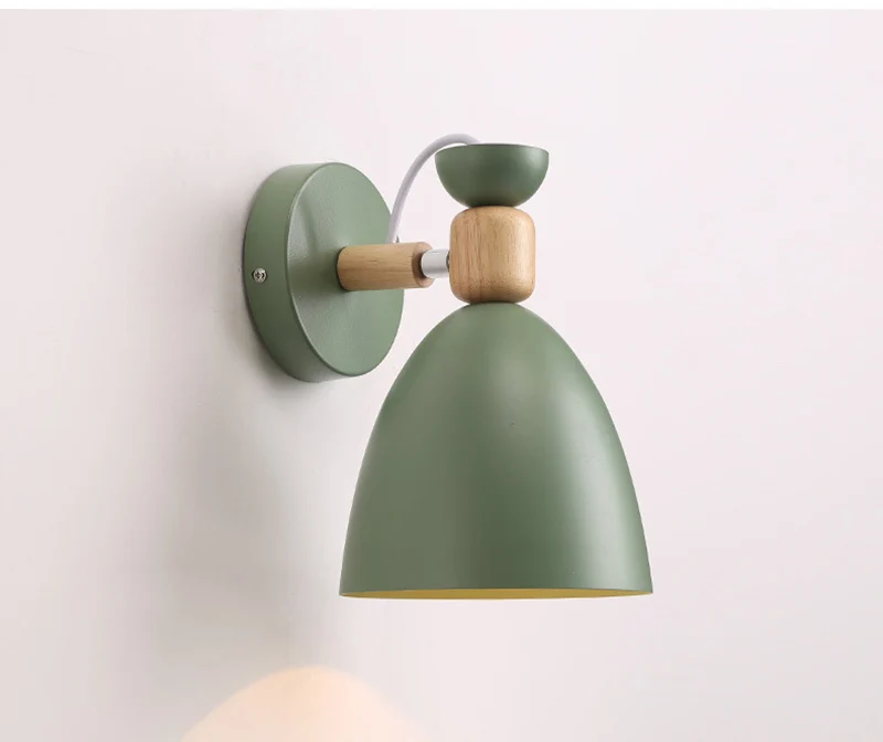 Настенный светильник Macaron в скандинавском стиле, креативный настенный светильник для спальни, простой современный прикроватный светильник, персональный деревянный настенный светильник - Цвет абажура: Зеленый