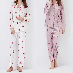2019 для женщин пижамы наборы для ухода за кожей зима печатных повседневные брюки с длинным рукавом и пуговицы плюс размеры домашняя ноч