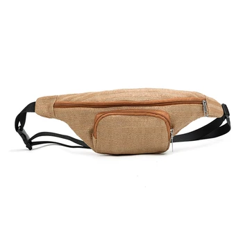 

Fashion Casual Sport Neutral Outdoor Weaving Zipper Stripe Messenger Chest Waist Bag Straw Phone Women Fanny Pack Belt Pack