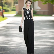 Women Jumpsuit Party Chiffon Floral Elegant Black High Street Wide Leg Rompers Full Length Summer Jumpsuits Plus Size 3XL 4XL 2019 women summer jumpsuit party overalls rompers chiffon high street elegant gray color full length jumpsuits plus size 3xl 4xl
