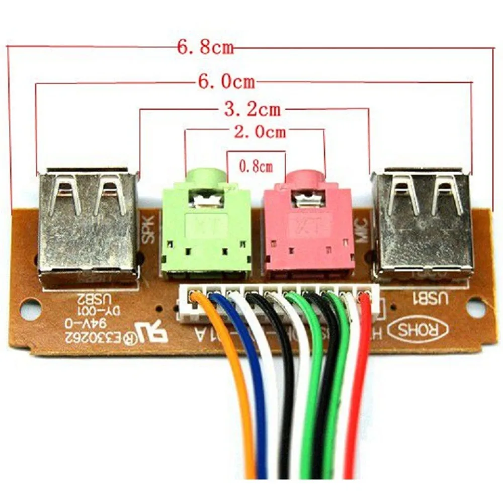 2 USB PC Computer Case 6.8cm Front Panel USB Audio Port Mic Earphone Cable (10)