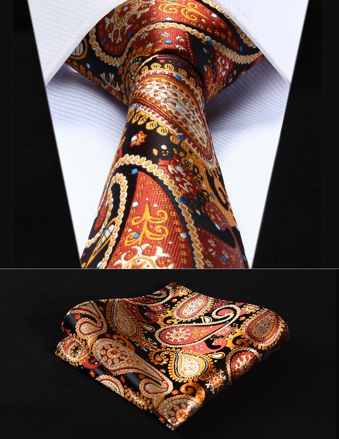 TP706Z8S Orange Blue Paisley 3.4" Silk Woven Men Tie Necktie
