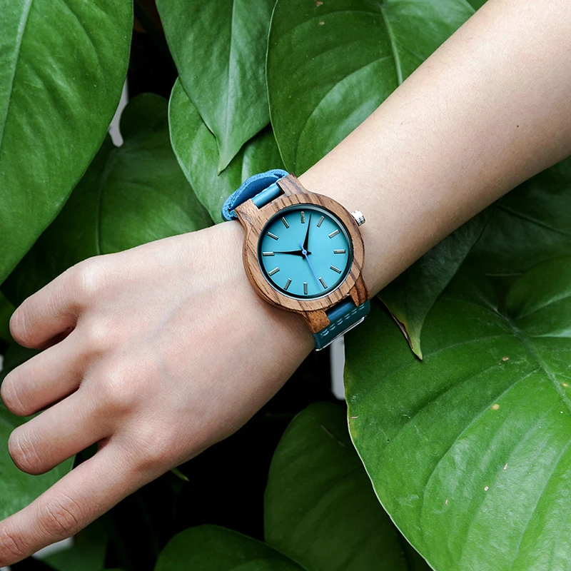 BOBO BIRD Lover's Wood Watches Women Relogio Masculino Men Watch Turquoise Blue relogio feminino Ideal Gifts Drop Shipping