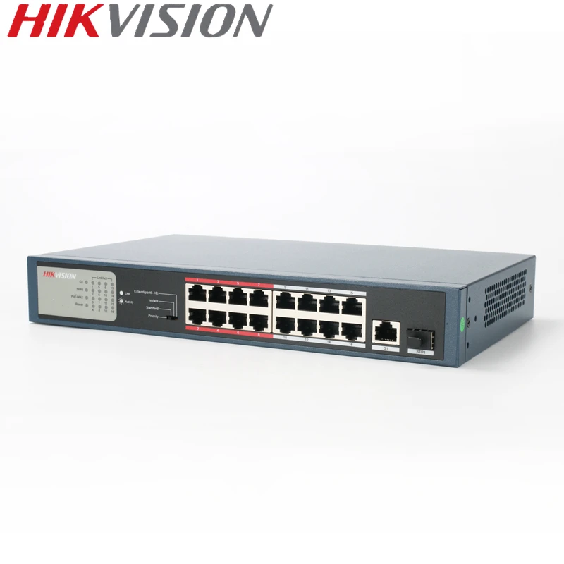 Hikvision PoE коммутатор DS-3E0318P-E/M неуправляемый 16 порты 10/100 Мбит/с Uplink 1000 м для 16CH NVR и CCTV IP Camera 802.3at 802.3af