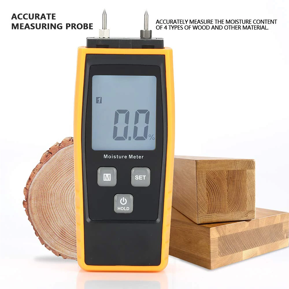 

Professional Wood Moisture humidity Meter Digital Tester 0%~80% Two Pins Large LCD Display with Back light Temperature