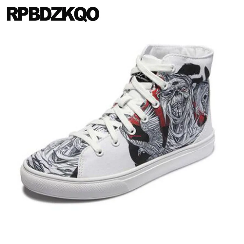 High Top Nice Sneakers Breathable Painting Skate Men Trainers Runway Spring Canvas Hip Hop Shoes Brand Famous Lace Up Printed |