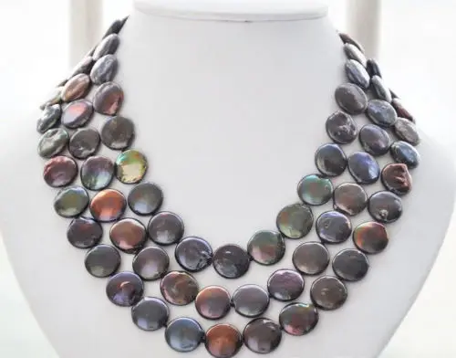 

Free shipping >>>>>13-14mm black coin freshwater pearl necklace 50