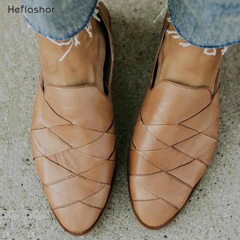 

HEFLASHOR Women Shallow Mouth Breathable Espadrilles Flats Solid Moccasins Female Flat Bottom Leather Non-slip Fisherman Shoes