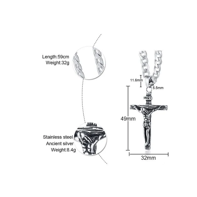 Мужские из нержавеющей стали золото серебро кубинский Крест Иисуса распятие кулон ожерелье звено цепи мужские аксессуары