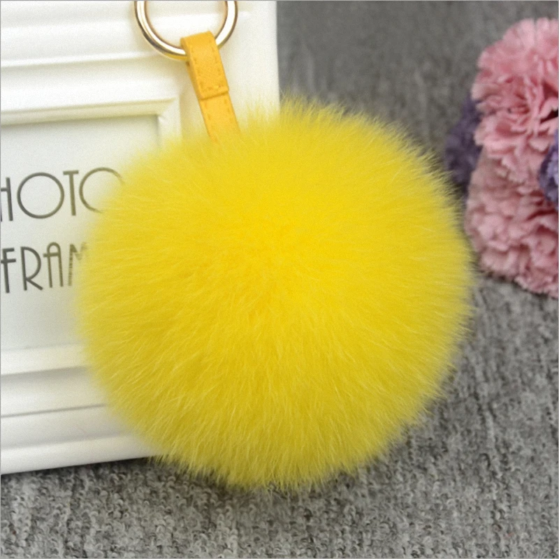 13-15 см роскошный пушистый натуральный шарик из меха лисы помпон плюшевый размер натуральный мех брелок металлическое кольцо подвеска сумка Шарм K010-purple - Цвет: yellow