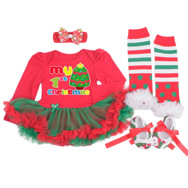 

My First Christmas Baby Clothing Santa Tree Newborns Girls Christmas Reindeer Rompers Baby Dresses Birthday Kids 4PCS Set Outfit