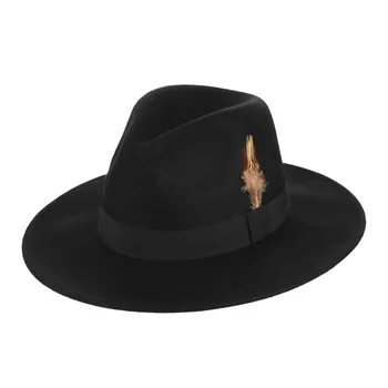 

2020 Men's New Winter Formal Wool Fedora Hat Gentleman With Feather Chapeau Hat Europe United States Cross-border Hat KNKFH02