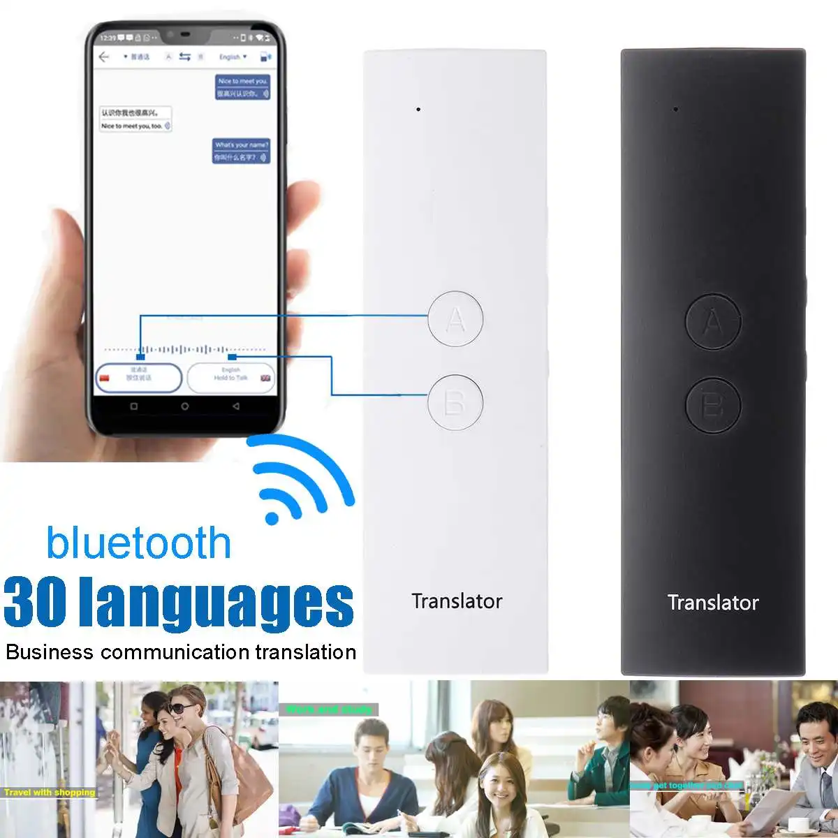 

30 Language Portable Smart Voice Translator APP Translator Wireless bluetooth Real-time Traductor Translation for Meeting Travel