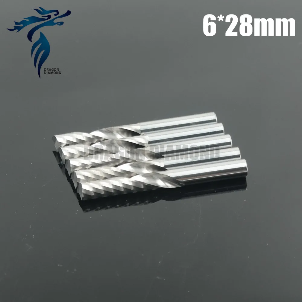 5pcs 6*28MM Single Flute Spiral Drill Bits, Carbide Cutters, CNC