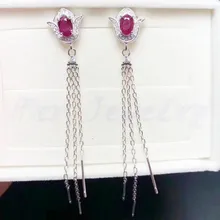 Серьги-капли из натурального рубина,, серебро 925 пробы, натуральный настоящий рубин, 0.6CT* 2 шт, драгоценный камень, ювелирные украшения# BL18101108