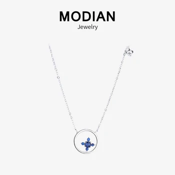 

Modian Classic Round Stars Blue Crystal Necklace Pendant Exquisite Fashion 100% 925 Sterling Silver Necklaces For Women Jewelry