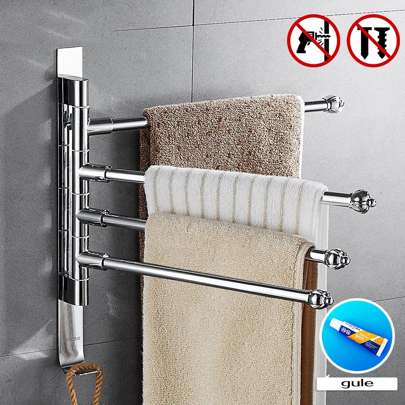 

Nail Free Stainless stee Towel Rack Multi Arms Towel Hanging with Hooks Bathroom Towel Rack Movable Towel Bars Bathroom Products