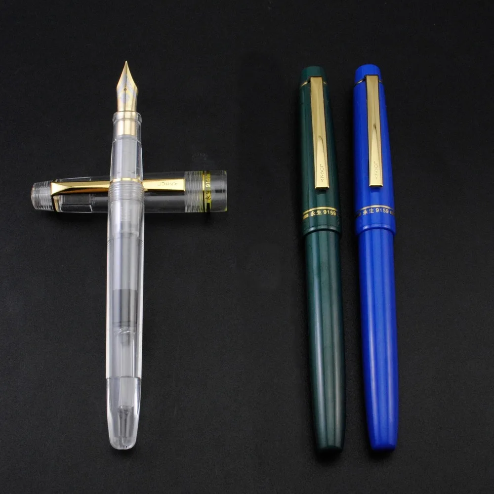 

Wingsung 9159 Traditional Fountain Pen Transparent Color Luxury Gold Silver Clip Extra Fine Nib EF Tip Ink Pens For Gift