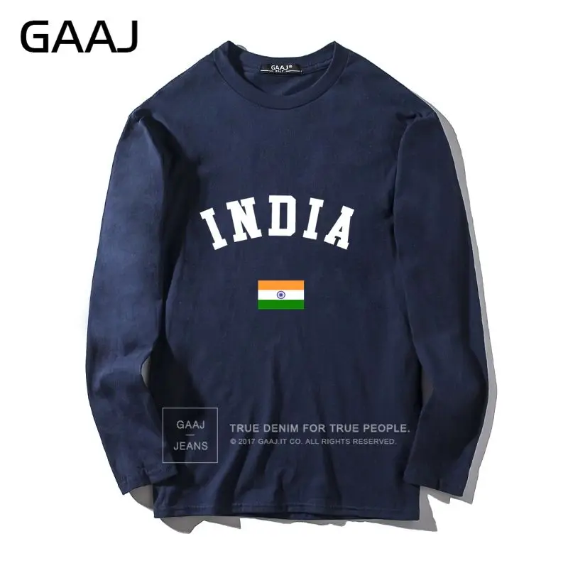 Мужская футболка с индийским флагом, модная мужская и женская футболка унисекс с длинными рукавами и принтом букв Южной Азии, облегающая футболка в стиле хип-хоп, летняя хлопковая футболка - Цвет: Navy