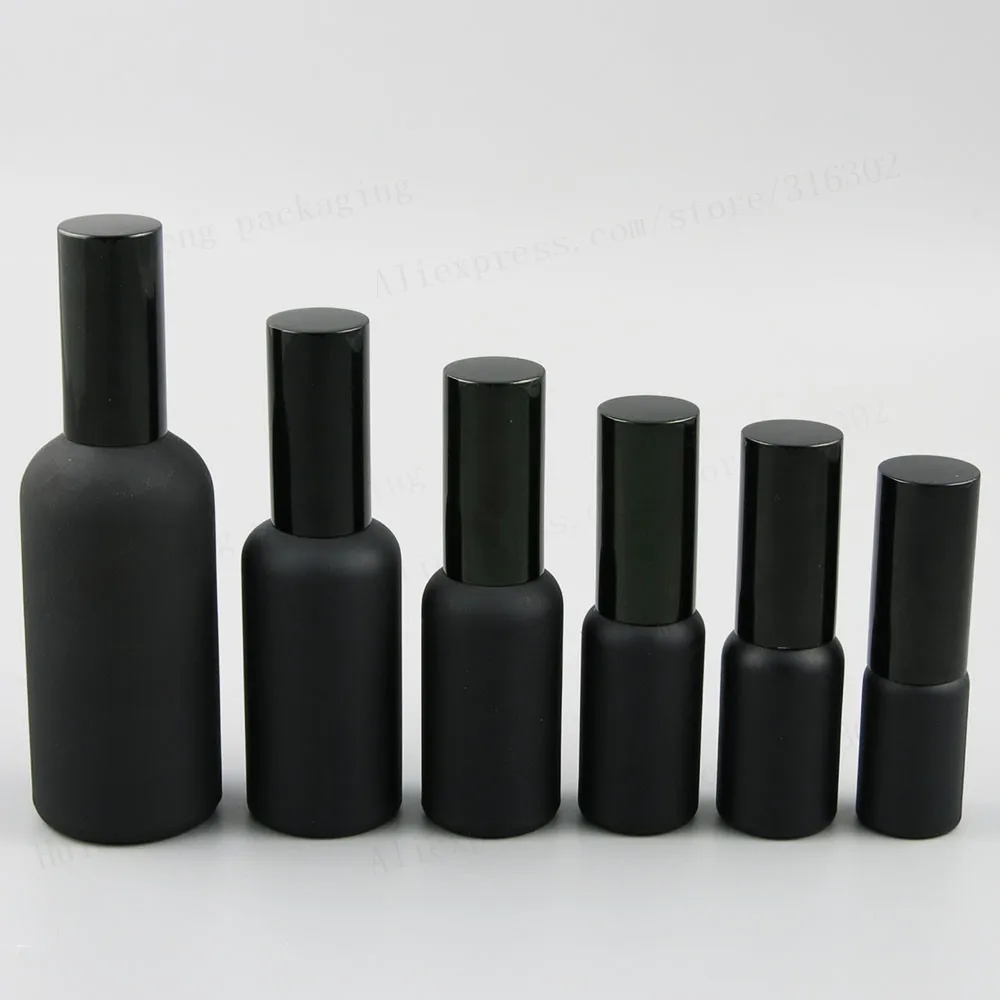 

12 x 100ml 50ml 30ml 20ml 15ml 10ml Matt Black Glass Perfume Bottle With Aluminium Mist Spray Cosmetic Containers