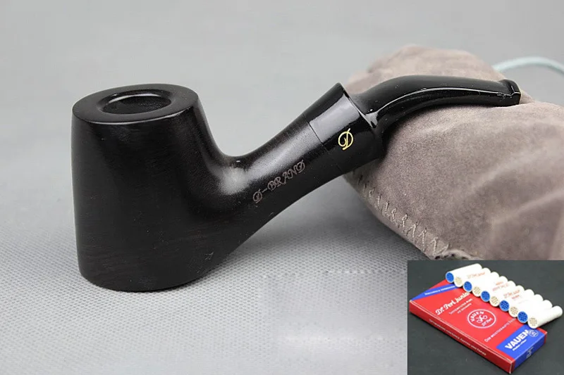 Fondo Piatto Handmade Naturale Del Legno Di Ebano Nero Tabacco Da Fumo Tubo Tondo Tubo Di Legno &Amp; Sacchetto &Amp; Stand &Amp; 10X9Mm Filtri Per Tu