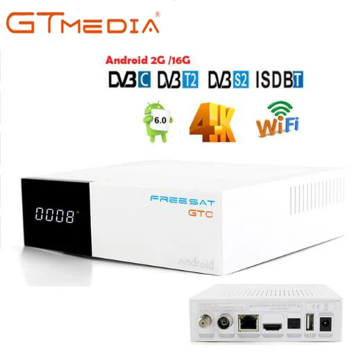 

Freesat GTC 4K Android tv box 6.0 DVB-S2 DVB-T2 dvb-c isdbt receptor Bluetooth cccam iptv m3u Satellite receiver spain Gtmedia