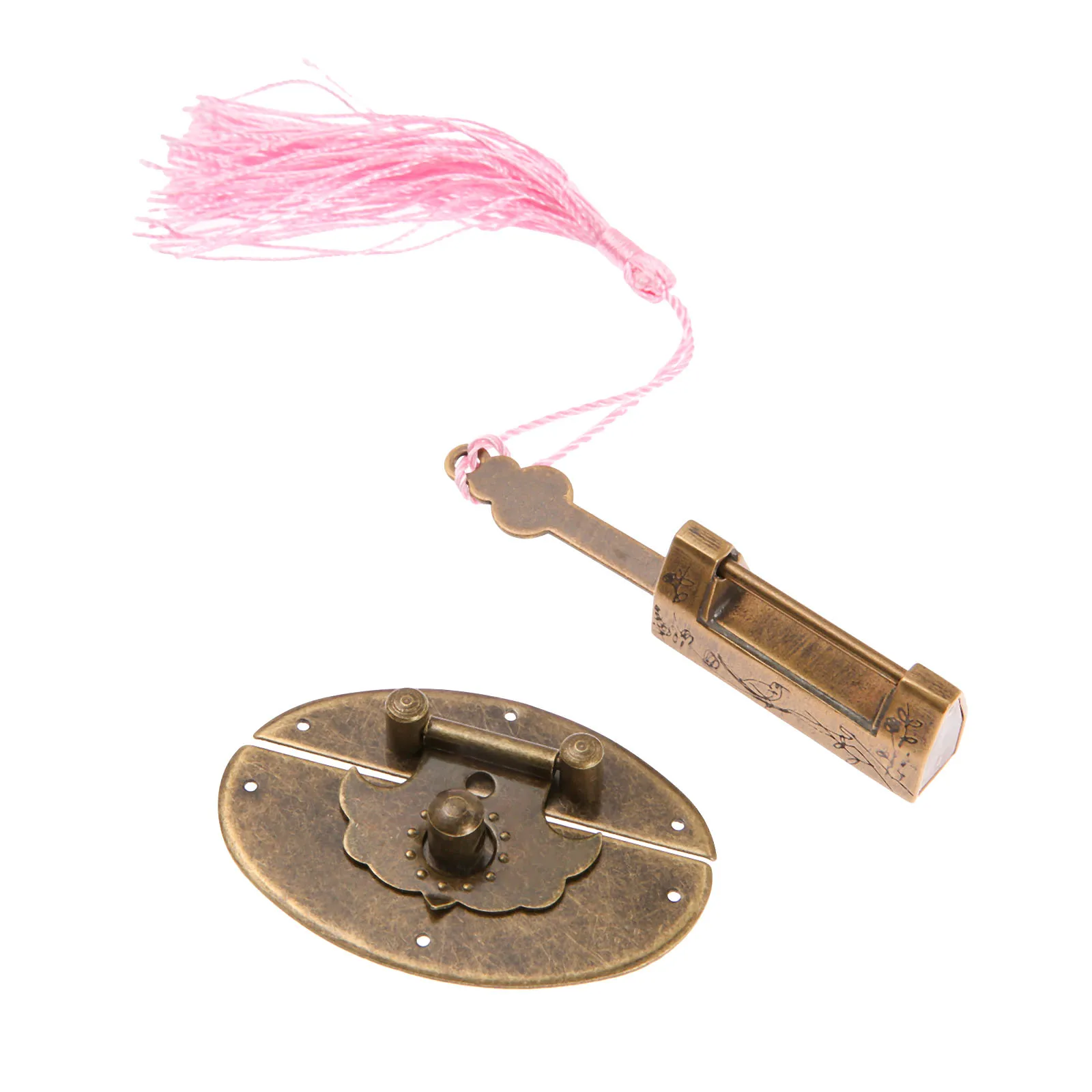 

Retro Style Chinese Trunk Padlock Lock Key Box Toggle Latch Clasp Set Bronze Tone Furniture Hardware for Wood Jewelry Box