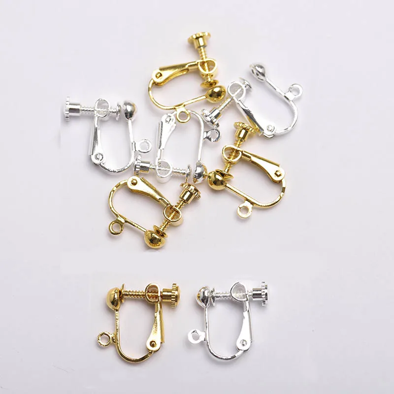 

20pcs 14x16mm Gold Silver Clip-on Earring Screw Ball Stud Ear Setting Accessories for No-Pierced Ear DIY Jewelry Making Findings