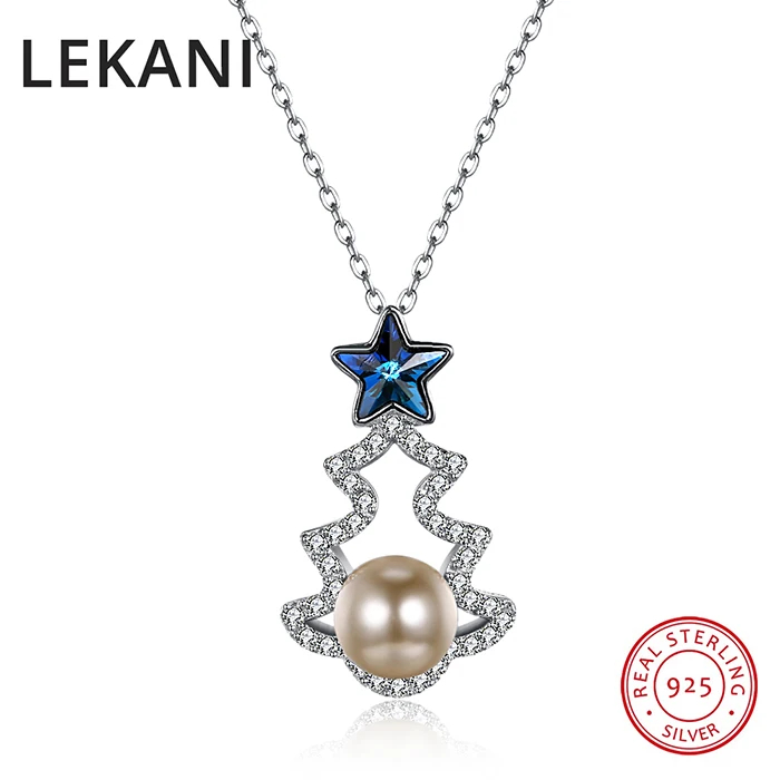 LEKANI Настоящее серебро 925 проба Рождественская елка кулон ожерелье Кристаллы из жемчуга Swarovski ювелирные изделия для женщин вечерние подарки - Цвет камня: Crystal BBL