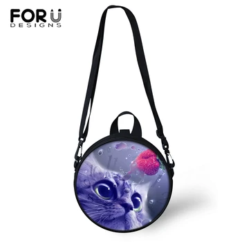

FORUDESIGNS Women Round Shape Messenger Bags Kawaii Baby Cats Print Pattern Kindergarden Baby Shoulder Bags Girls Circular Bags