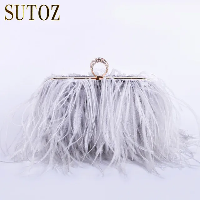 Ostrich Feathers Handmade Clutch Evening Bags Women S Pouch Purse Ostrich Feathers Handmade Clutch Evening Bags Women S Pouch Purse Lady Handbags Diamond Luxury Party Messenger