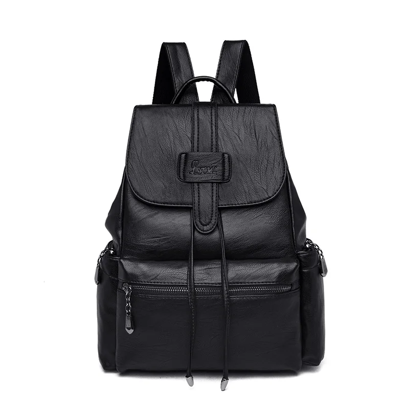 Женский рюкзак, Высококачественная кожаная школьная сумка для леди, Большой Вместительный женский рюкзак для путешествий, повседневные сумки через плечо - Цвет: Black