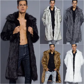 

T0794 New Fashion European and American Winter Men Clothes Winter Trench Coat Man Square collar Faux Fur Long Overcoat