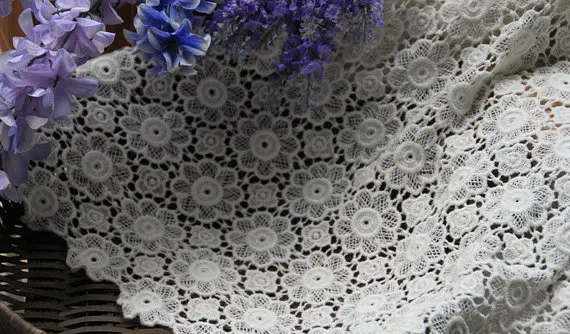

ivory lace fabric, cotton lace fabric, retro daisy bridal crochet lace fabric 1yard