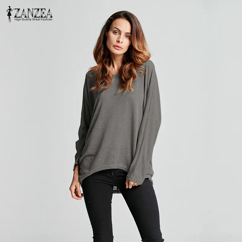ZANZEA Women Casual Loose Solid Long Sleeve Oversize Tops