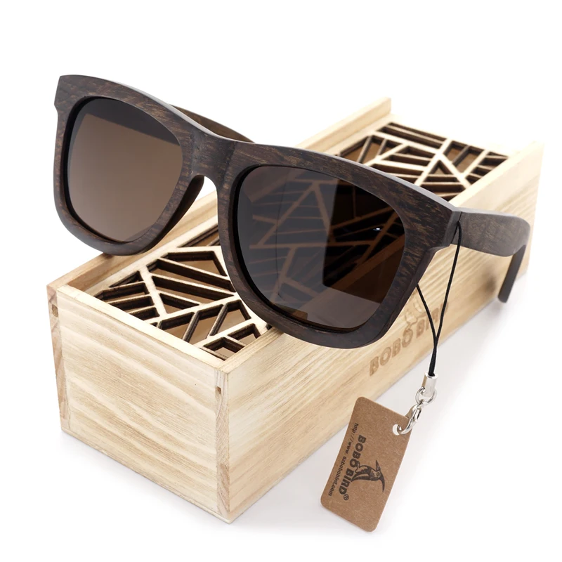 US $24.74 Bobo Bird Wooden Men Sunglasses Casual Polarized Women Sun Glasses Black Framed With Gift Box Gafas De Sol Mujer