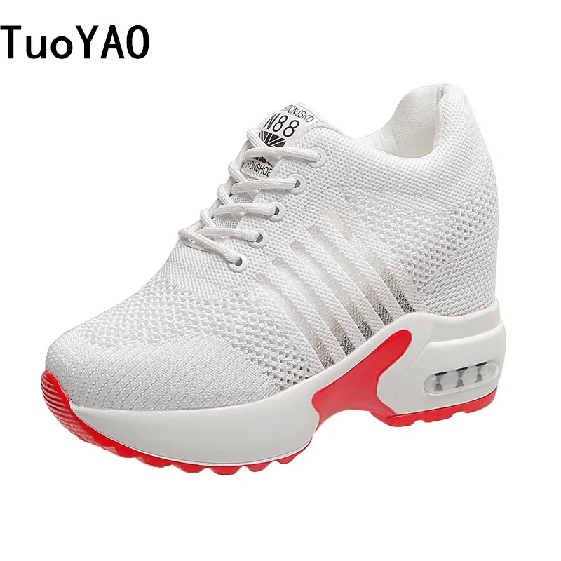 

New Women Summer Mesh Platform Sneakers Trainers White Shoes 10CM High Heels Wedges Outdoor Shoes Breathable Casual Shoes Woman